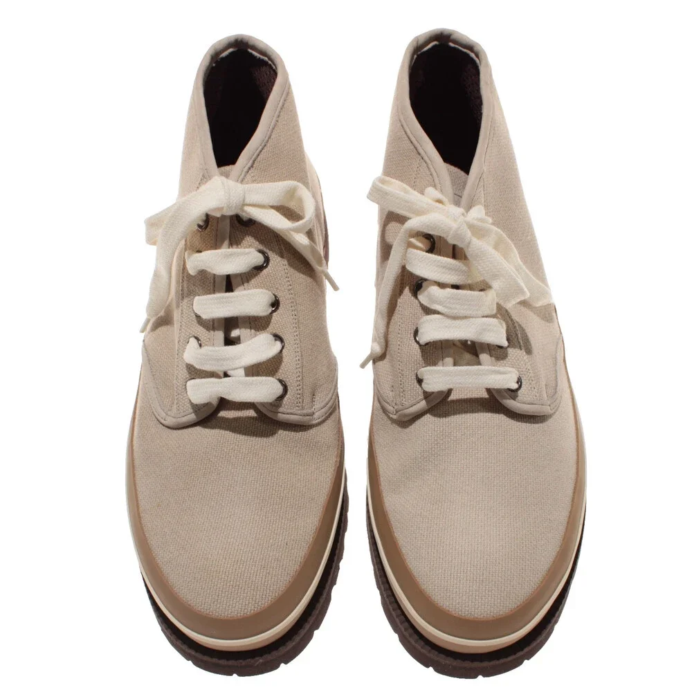 Brunello Cucinelli NWB Canvas Lace Up Boots Size 42 (US 9) in Beige